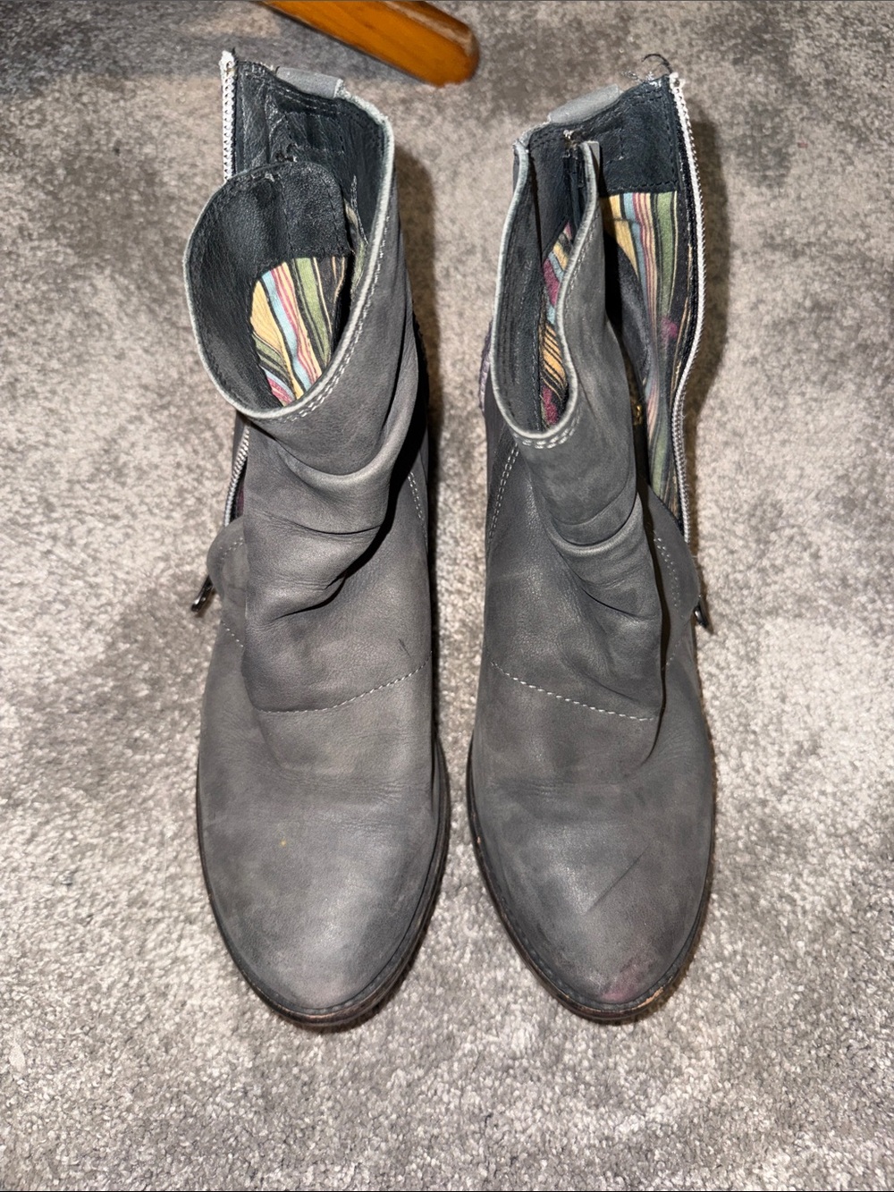 Women’s Gray Leather Ankle Booties with Side Zip